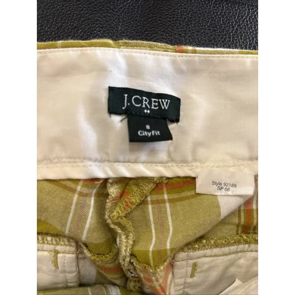 J.Crew Mid Rise Shorts Green Plaid Cuffed Size 8 City Fit Summer‎ Beach Y2K